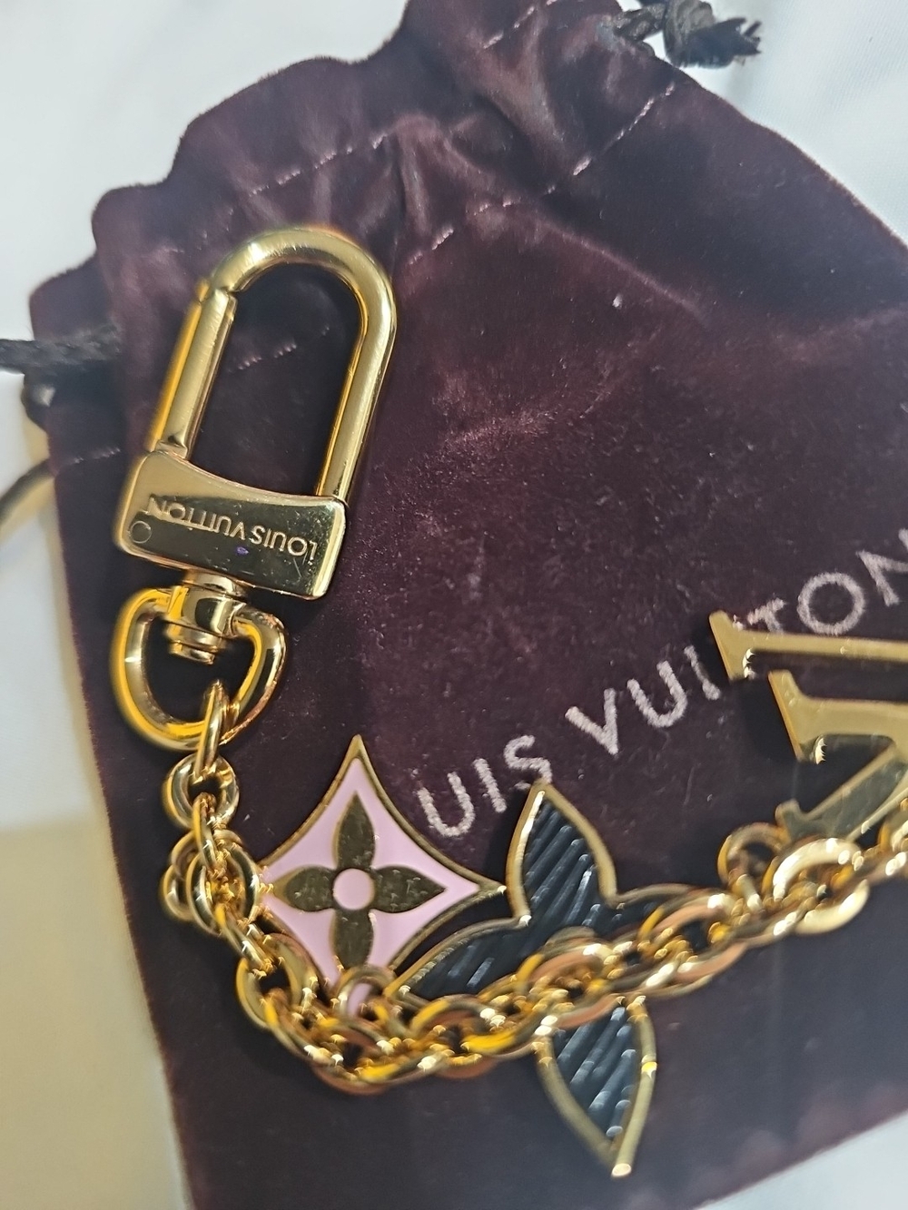 Louis Vuitton Gold and Pink Enamel Monogram Charm Keychain - Picture 4 of 5